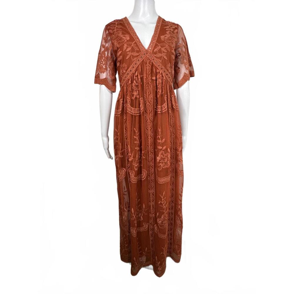 Pinkblush Rust Embroidered Maxi Dress